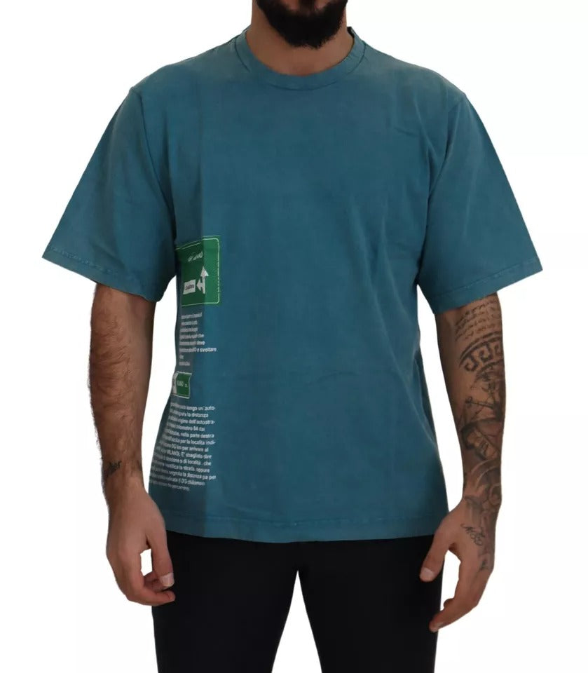 Dolce & Gabbana Blue Logo Print Crewneck Tee Cotton T-shirt | Regal Royce