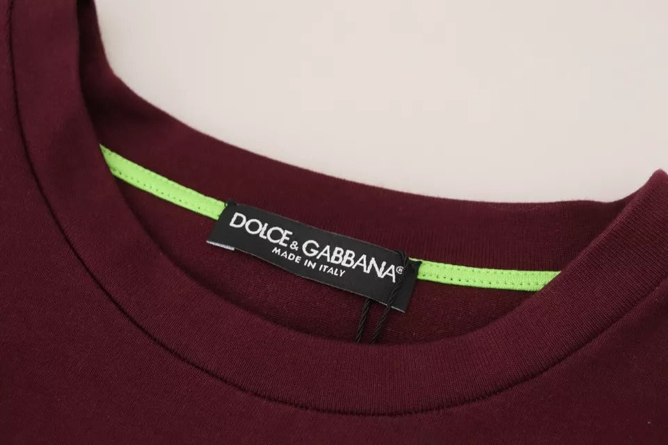 Dolce & Gabbana Bordeaux D&G Print Round Neck Cotton T-shirt | Regal Royce