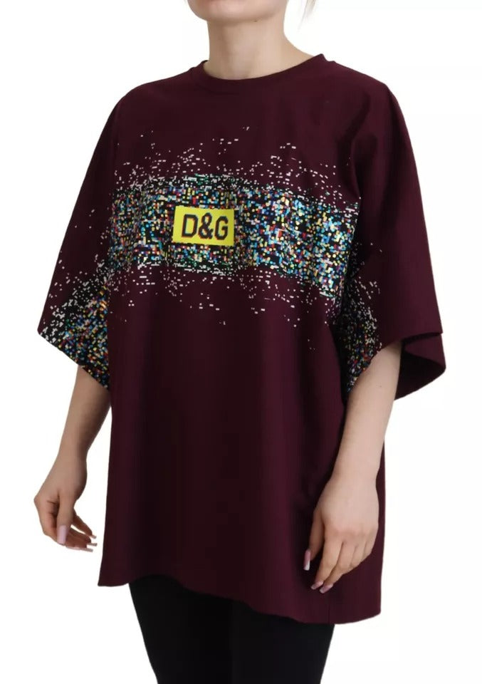 Dolce & Gabbana Bordeaux D&G Print Round Neck Cotton T-shirt | Regal Royce