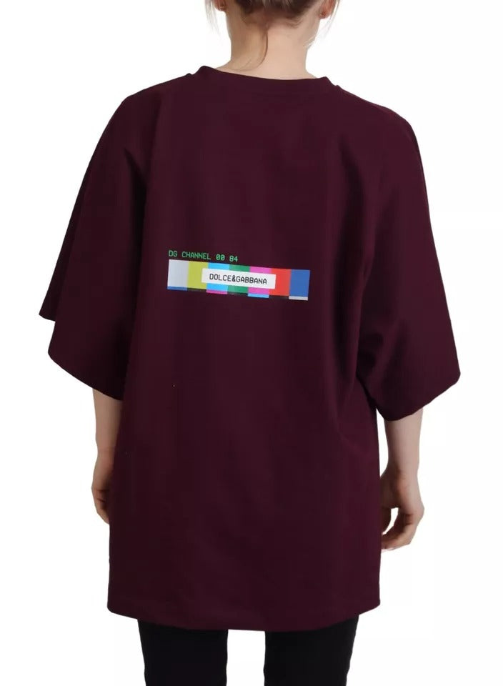 Dolce & Gabbana Bordeaux D&G Print Round Neck Cotton T-shirt | Regal Royce