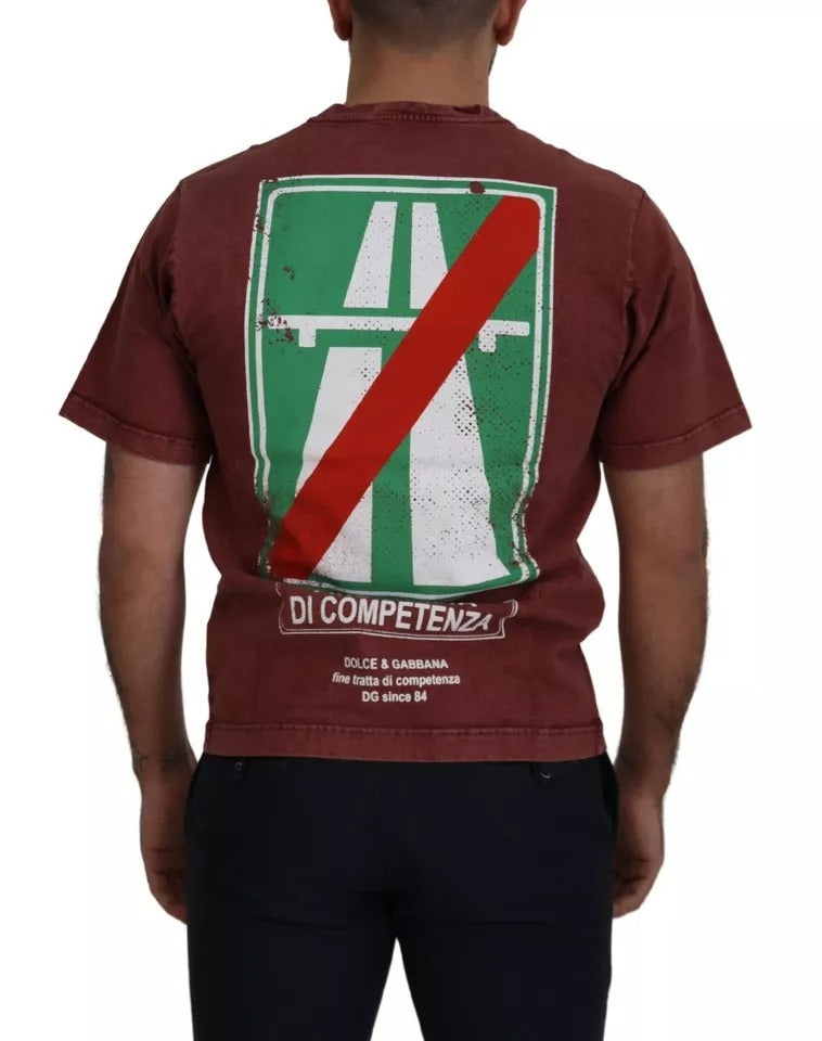 Dolce & Gabbana Maroon Printed Crewneck Tee Cotton T-shirt | Regal Royce