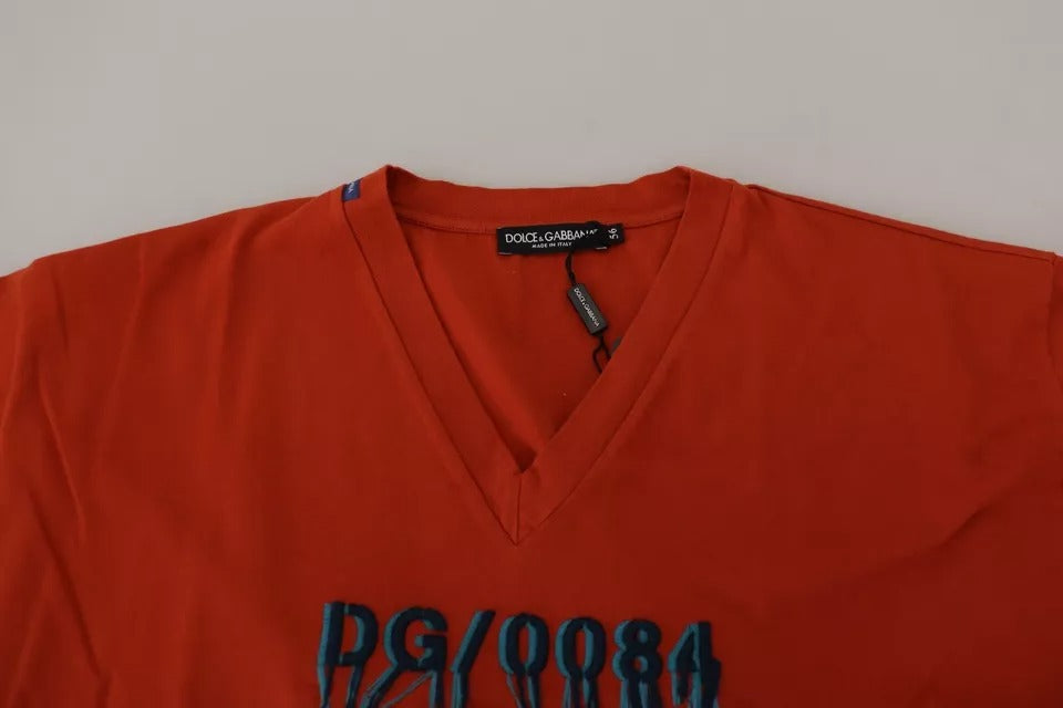 Dolce & Gabbana Red Logo Embroidery Crewneck Cotton T-shirt | Regal Royce