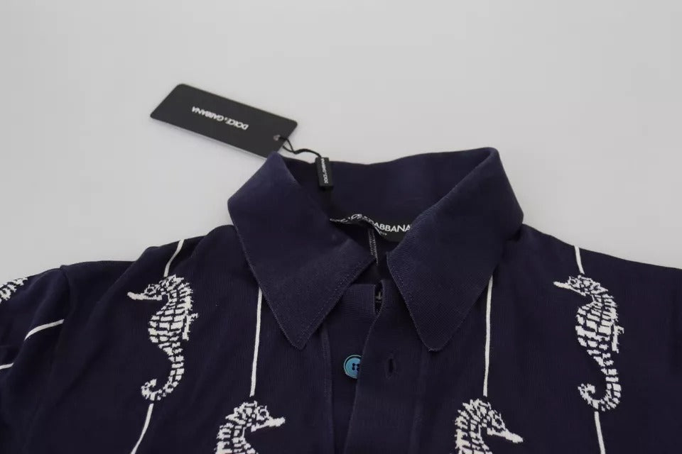 Dolce & Gabbana Dark Blue Sea Horse Collared Polo T-shirt | Regal Royce