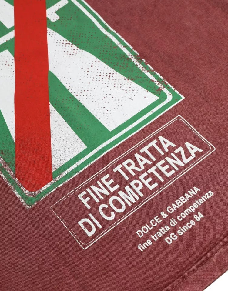 Dolce & Gabbana Maroon Print Round Neck Short Sleeves T-shirt | Regal Royce