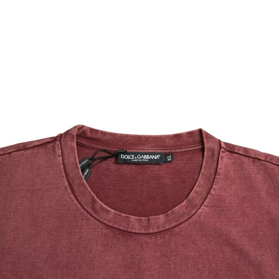 Dolce & Gabbana Maroon Print Round Neck Short Sleeves T-shirt | Regal Royce