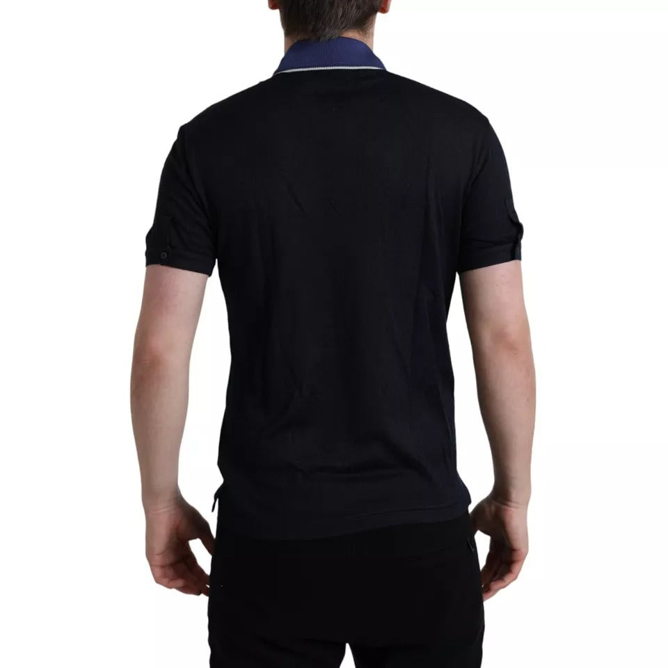 Dolce & Gabbana Polo Navy Blue Collared Silk Men T-shirt | Regal Royce
