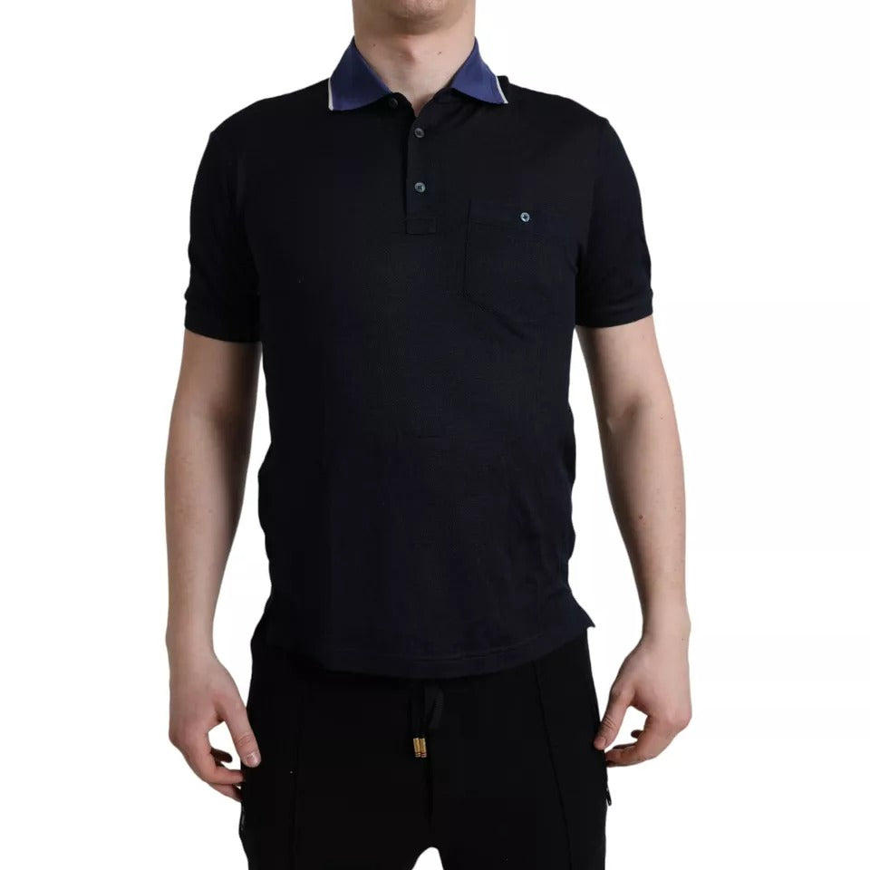 Dolce & Gabbana Polo Navy Blue Collared Silk Men T-shirt | Regal Royce