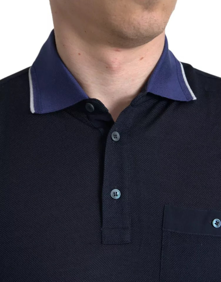 Dolce & Gabbana Polo Navy Blue Collared Silk Men T-shirt | Regal Royce