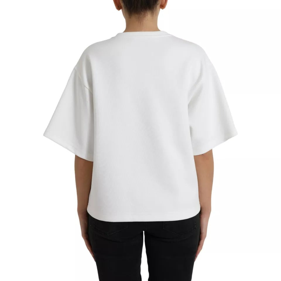 Dolce & Gabbana White Cotton Black HOT Crystal Top T-shirt | Regal Royce