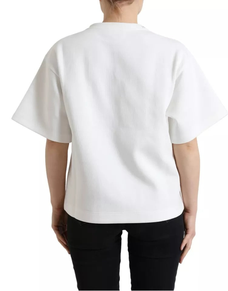 Dolce & Gabbana White Cotton Stretch Black HOT Crystal T-shirt | Regal Royce