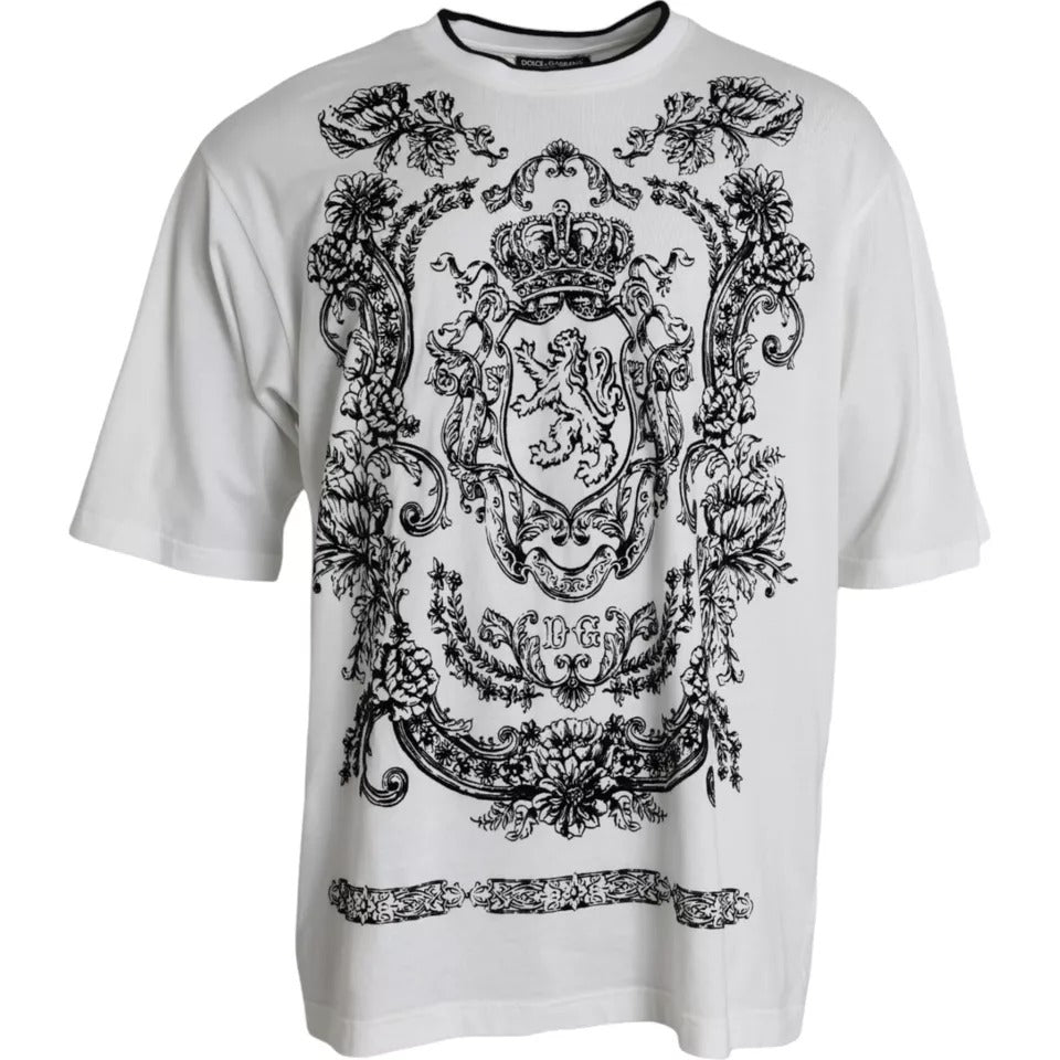 Dolce & Gabbana White Lion Crown Logo Cotton Crewneck T-shirt | Regal Royce