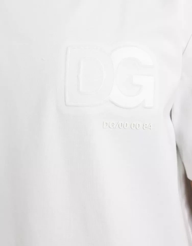 Dolce & Gabbana White Logo Embossed Cotton Crewneck T-shirt | Regal Royce