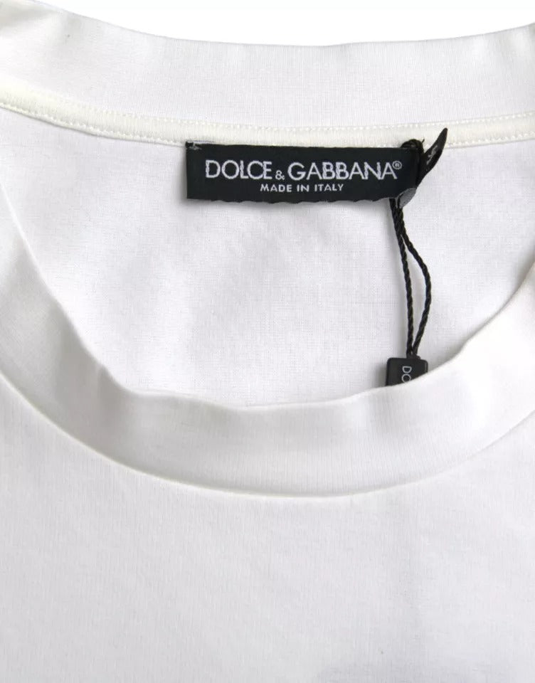 Dolce & Gabbana White Logo Embossed Cotton Crewneck T-shirt | Regal Royce