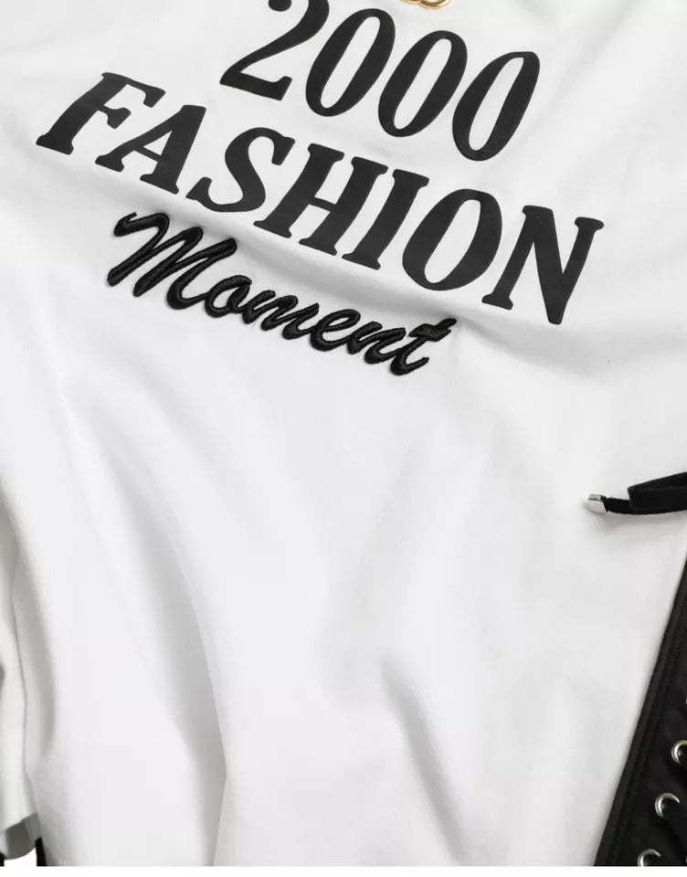 Dolce & Gabbana White Slogan Print Lacing Detailed T-shirt | Regal Royce