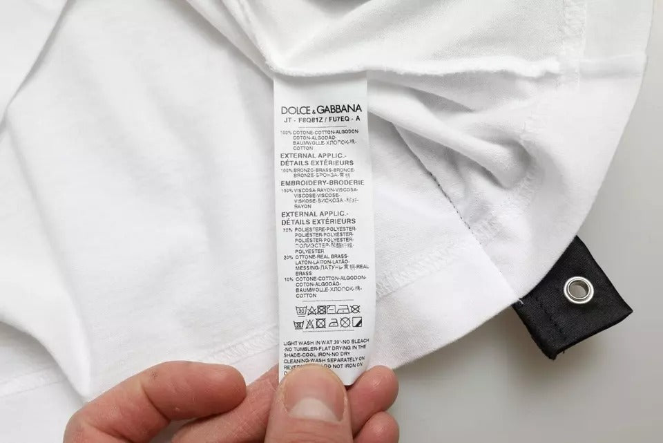 Dolce & Gabbana White Slogan Print Lacing Detailed T-shirt | Regal Royce