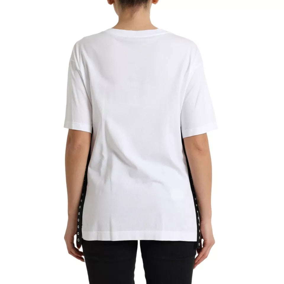 Dolce & Gabbana White Slogan Print Lacing Detailed T-shirt | Regal Royce