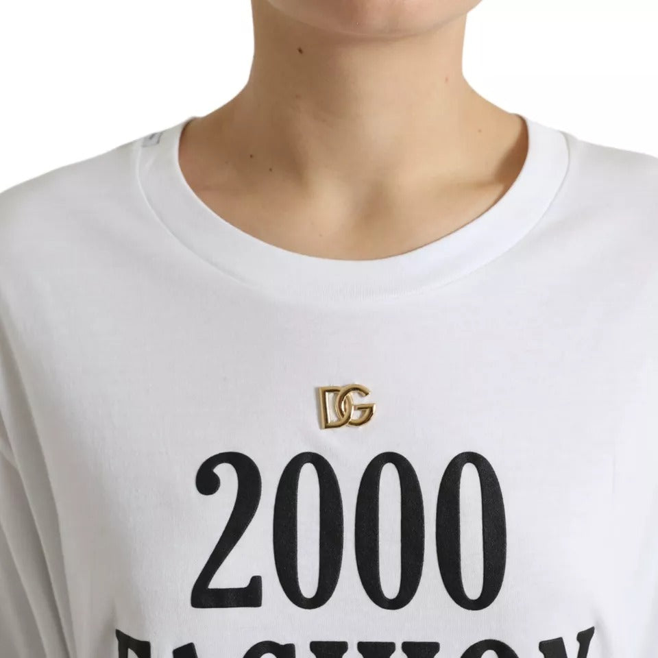 Dolce & Gabbana White Slogan Print Lacing Detailed T-shirt | Regal Royce