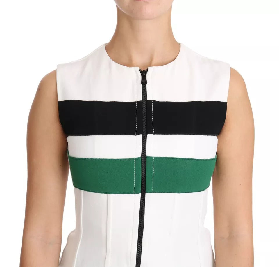 Dolce & Gabbana White Striped Cotton Sleeveless Top T-shirt | Regal Royce