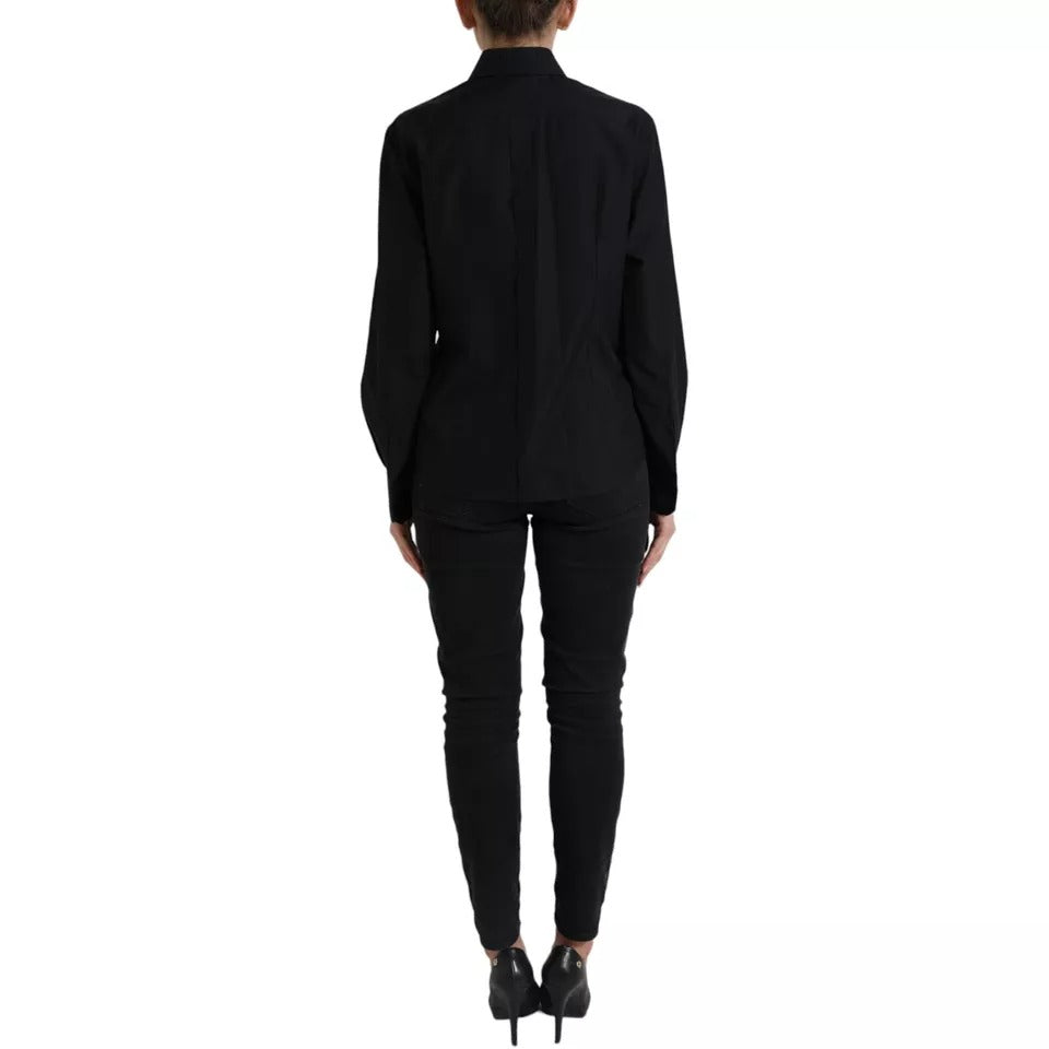 Dolce & Gabbana Black Cotton Collared Formal Dress Shirt Top | Regal Royce