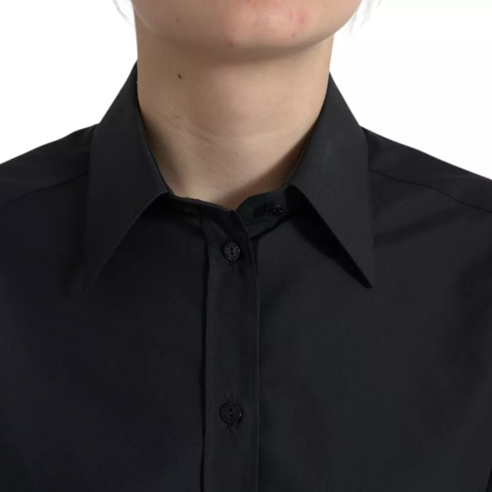 Dolce & Gabbana Black Cotton Collared Formal Dress Shirt Top | Regal Royce