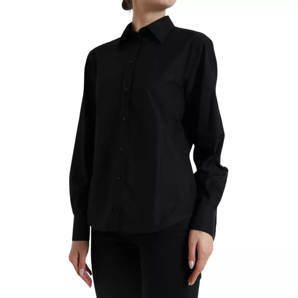 Dolce & Gabbana Black Cotton Collared Formal Dress Shirt Top | Regal Royce