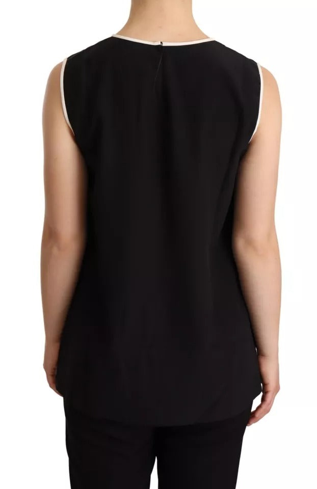 Dolce & Gabbana Black Silk Eleganza Print Sleeveless Tank Top | Regal Royce