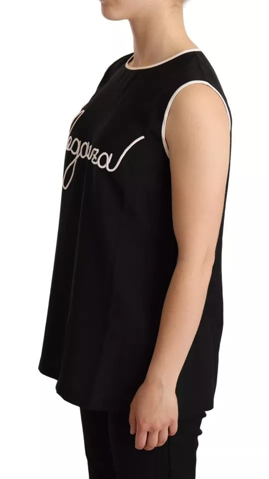 Dolce & Gabbana Black Silk Eleganza Print Sleeveless Tank Top | Regal Royce
