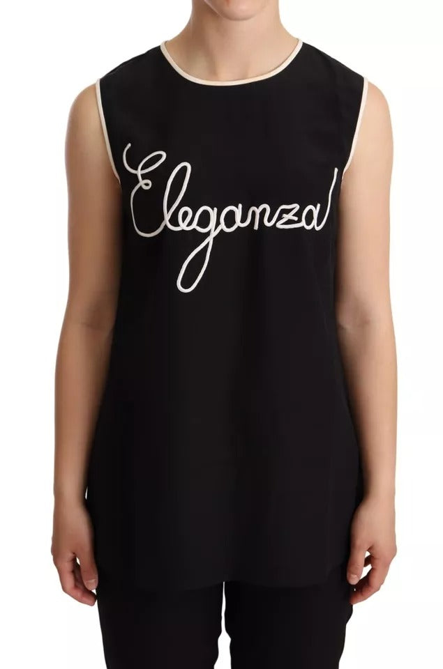 Dolce & Gabbana Black Silk Eleganza Print Sleeveless Tank Top | Regal Royce