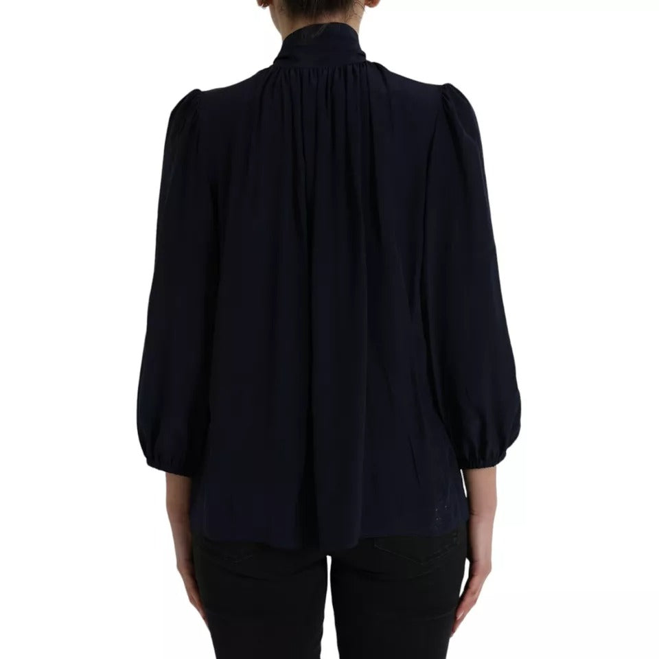 Dolce & Gabbana Blue Long Sleeves Ascot Collar Blouse Top | Regal Royce