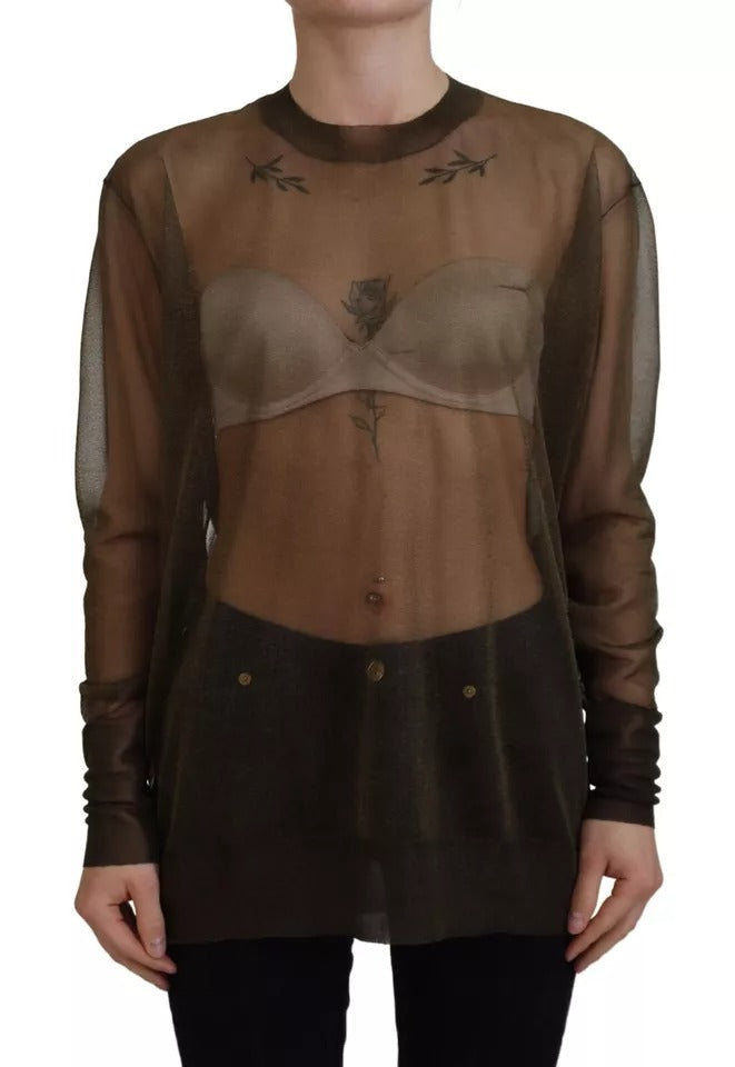 Dolce & Gabbana Black Transparent Crewneck Long Sleeves Top | Regal Royce