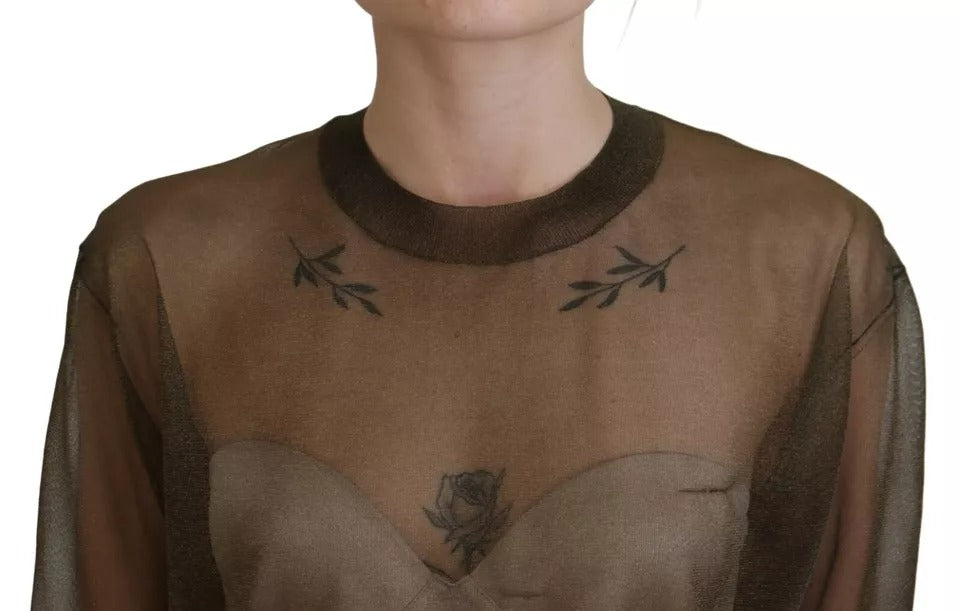 Dolce & Gabbana Black Transparent Crewneck Long Sleeves Top | Regal Royce