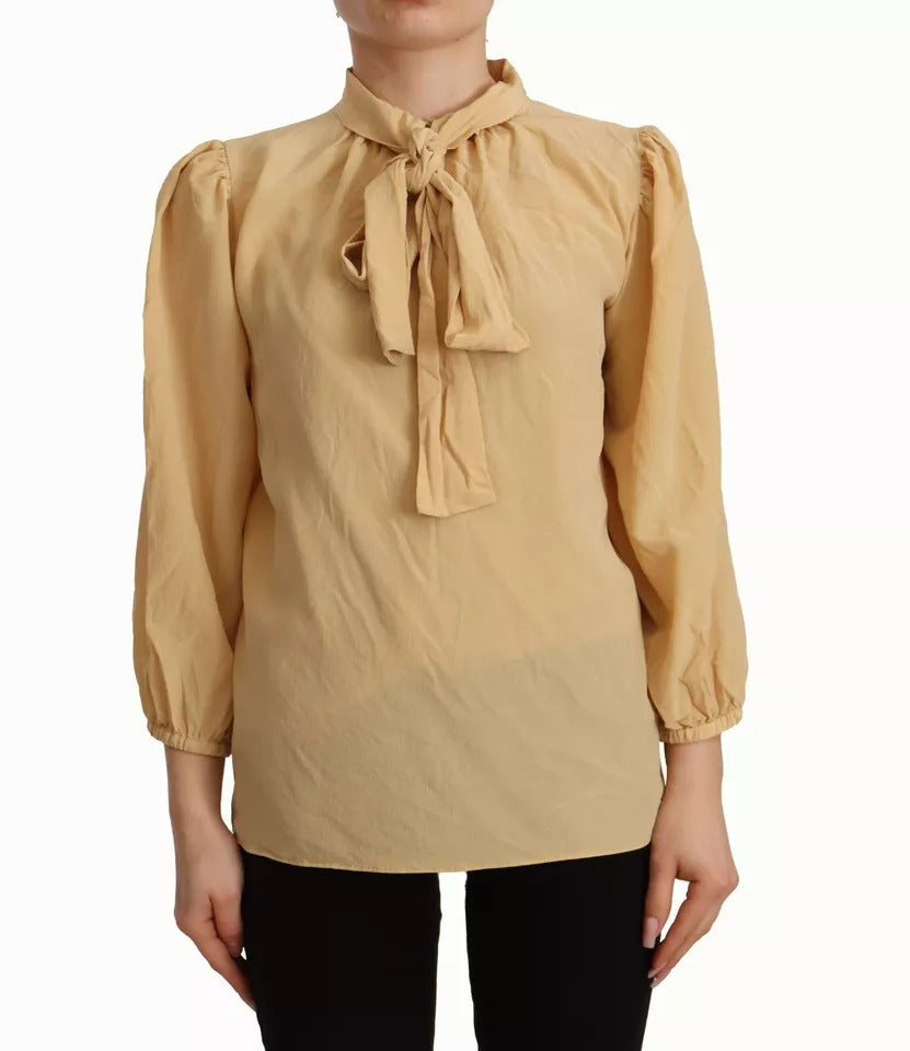 Dolce & Gabbana Mustard Ascot Collar Shirt Silk Blouse Top | Regal Royce