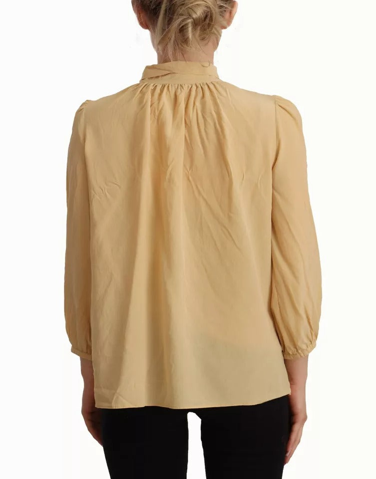 Dolce & Gabbana Mustard Ascot Collar Shirt Silk Blouse Top | Regal Royce