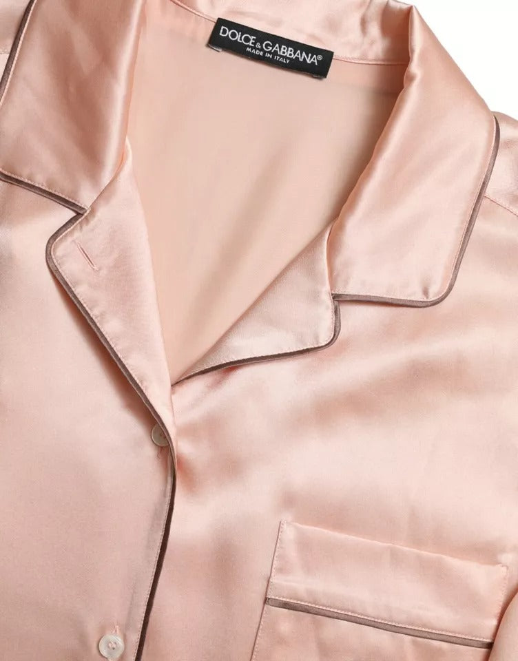 Dolce & Gabbana Pink Silk Long Sleeves Logo Pajama Blouse Top | Regal Royce