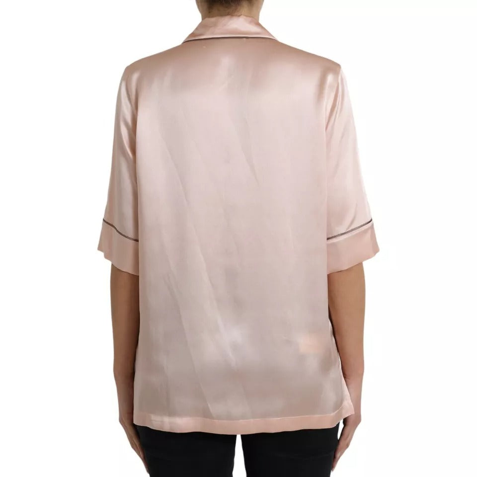 Dolce & Gabbana Pink Silk Long Sleeves Logo Pajama Blouse Top | Regal Royce