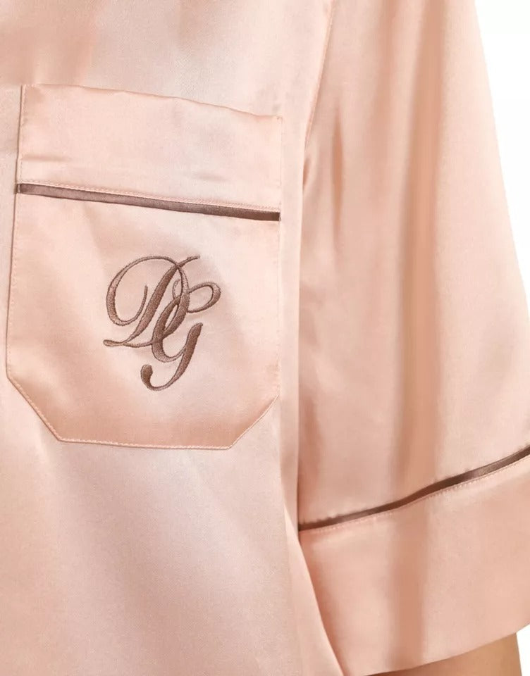 Dolce & Gabbana Pink Silk Long Sleeves Logo Pajama Blouse Top | Regal Royce