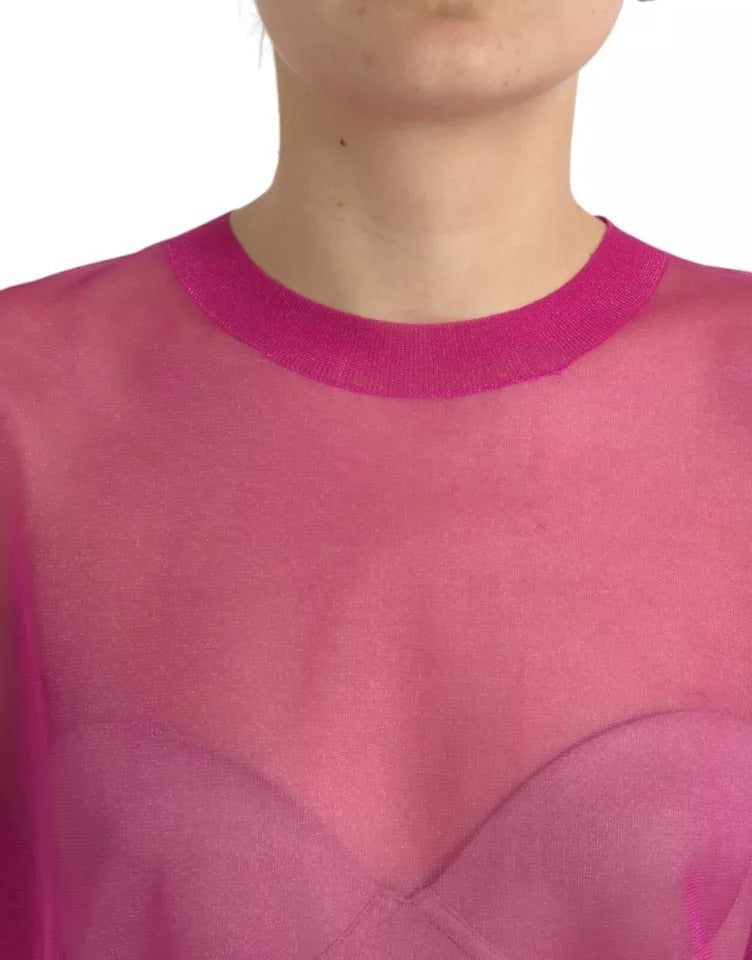 Dolce & Gabbana Pink Transparent Crewneck Long Sleeves Top | Regal Royce