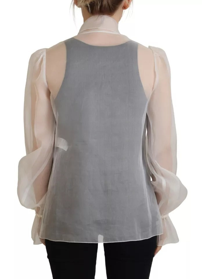 Dolce & Gabbana White Ascot Collar Long Sleeves Blouse Top | Regal Royce
