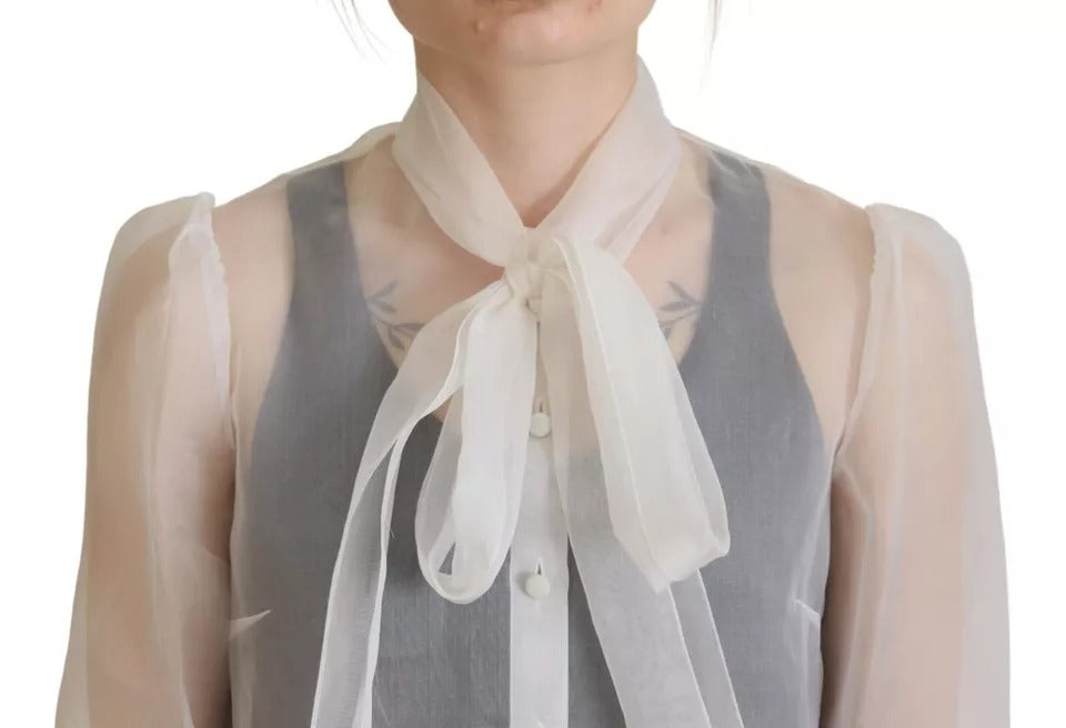 Dolce & Gabbana White Ascot Collar Long Sleeves Blouse Top | Regal Royce
