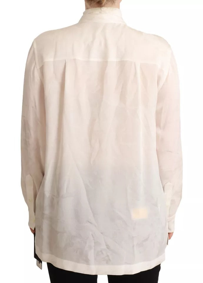 Dolce & Gabbana White Blouse Ascot Collar Shirt Silk Button Top | Regal Royce