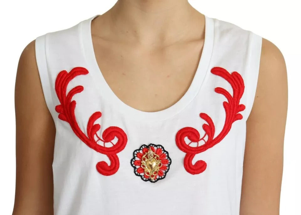 Dolce & Gabbana White Cotton Heart Applique Sleeveless Tank Top | Regal Royce