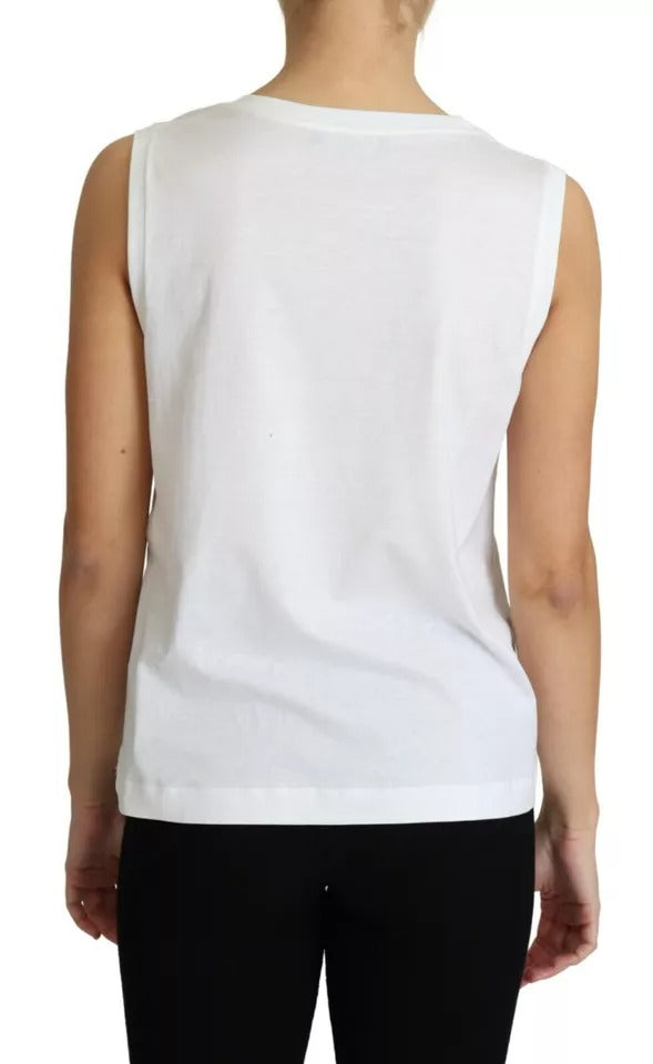 Dolce & Gabbana White Cotton Heart Applique Sleeveless Tank Top | Regal Royce