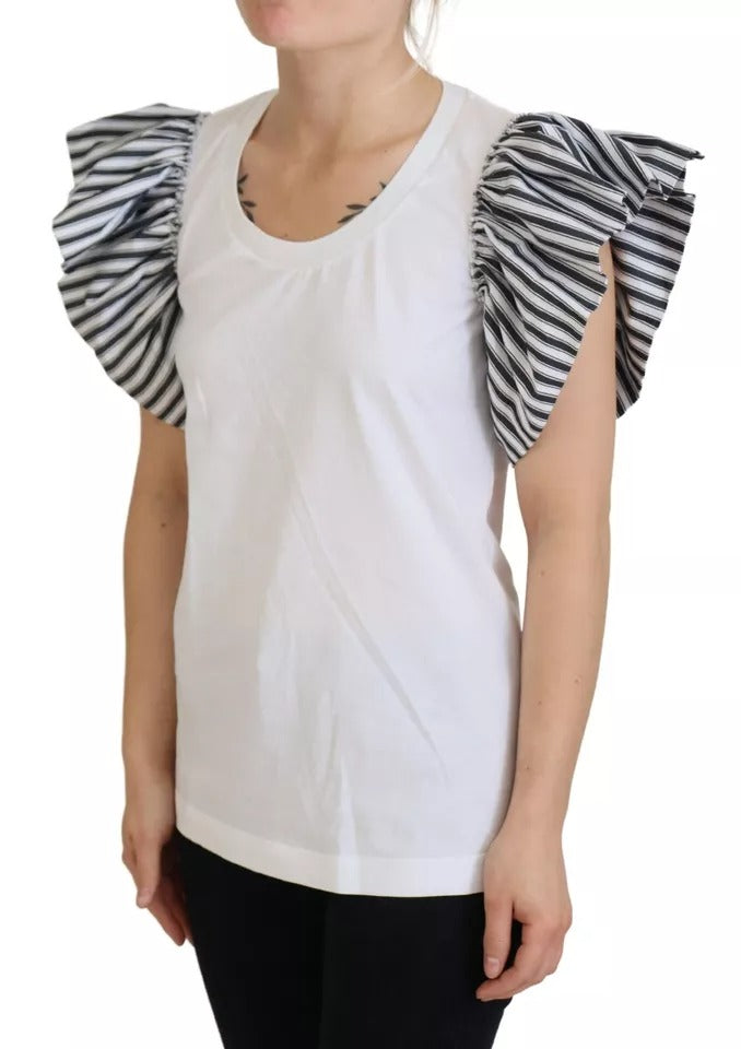 Dolce & Gabbana White Striped Short Sleeves Pullover Top | Regal Royce