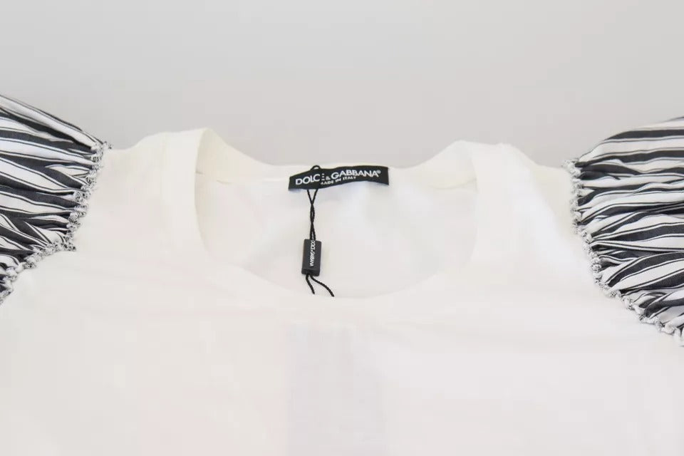 Dolce & Gabbana White Striped Short Sleeves Pullover Top | Regal Royce