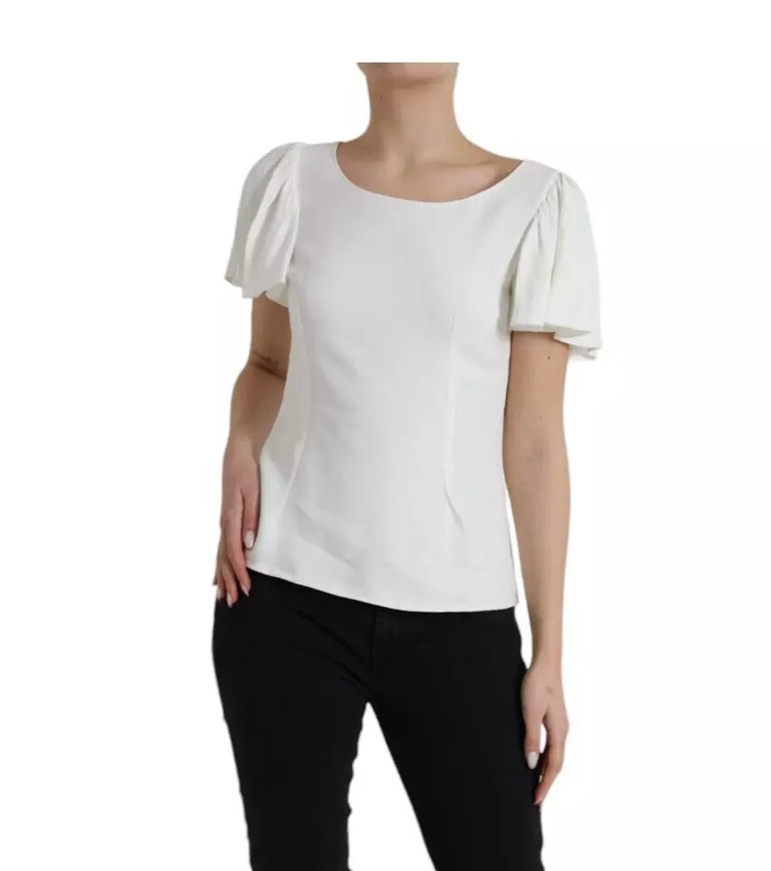 Dolce & Gabbana White Viscose Round Neck Short Sleeves Top | Regal Royce