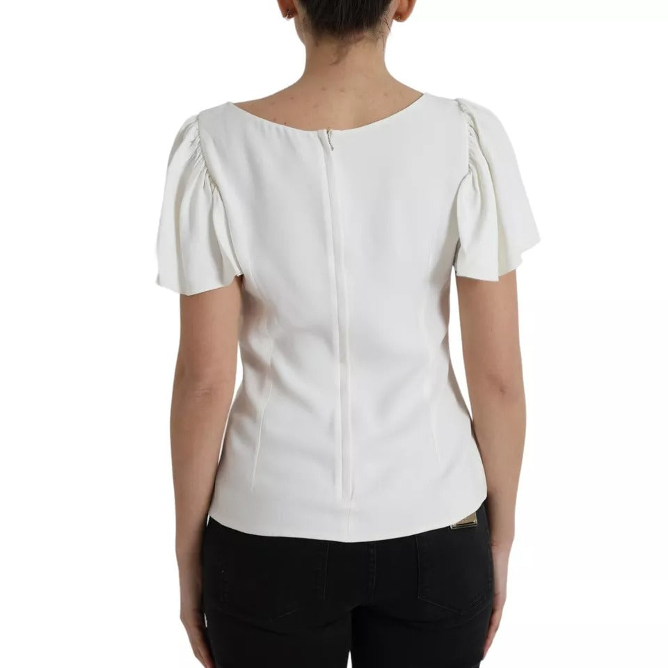 Dolce & Gabbana White Viscose Round Neck Short Sleeves Top | Regal Royce