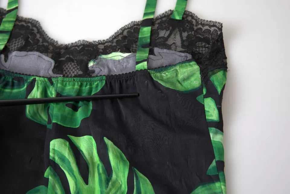 Dolce & Gabbana Black Philodendron Print Silk Camisole Underwear | Regal Royce