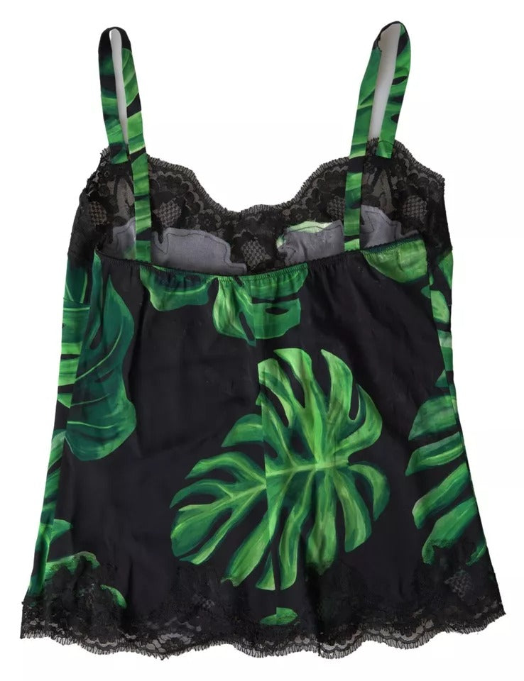 Dolce & Gabbana Black Philodendron Print Silk Camisole Underwear | Regal Royce