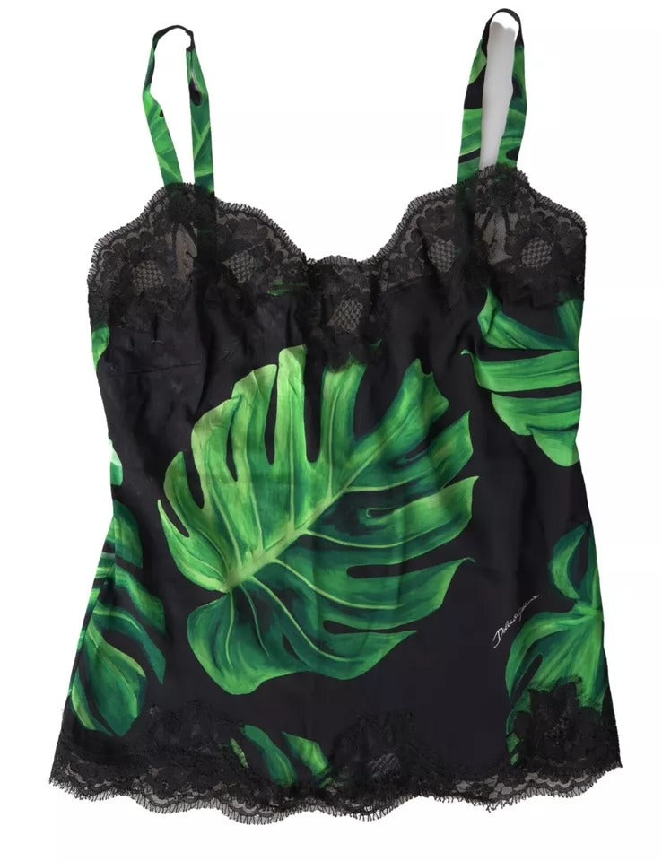 Dolce & Gabbana Black Philodendron Print Silk Camisole Underwear | Regal Royce