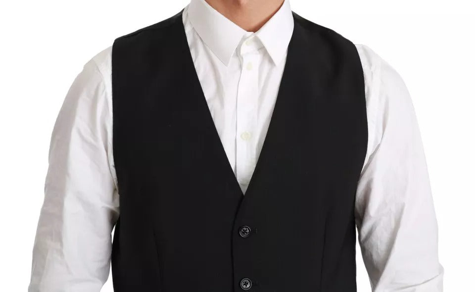 Dolce & Gabbana Black Stretch Waistcoat Formal Dress Wool Vest | Regal Royce
